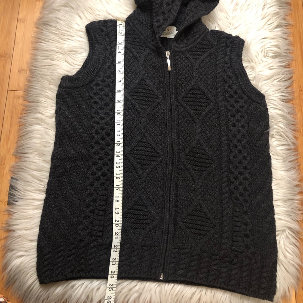 Blarney Woollen Mills Ireland Merino Black Hooded Zip Up Knit Sweater Vest M - Picture 12 of 12